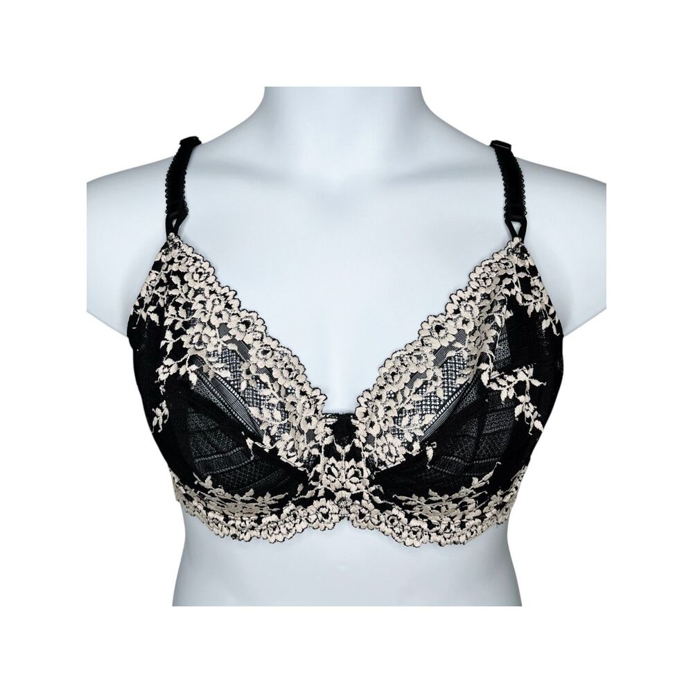 Wacoal Embrace Lace Underwire Bra sz 38DD * Black & White Floral Scallop Unlined